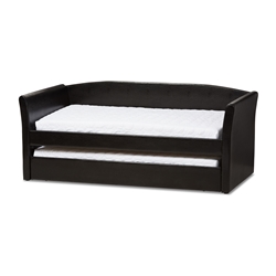 Baxton Studio Camino Modern and Contemporary Black Faux Leather Upholstered Daybed with Guest Trundle Bed